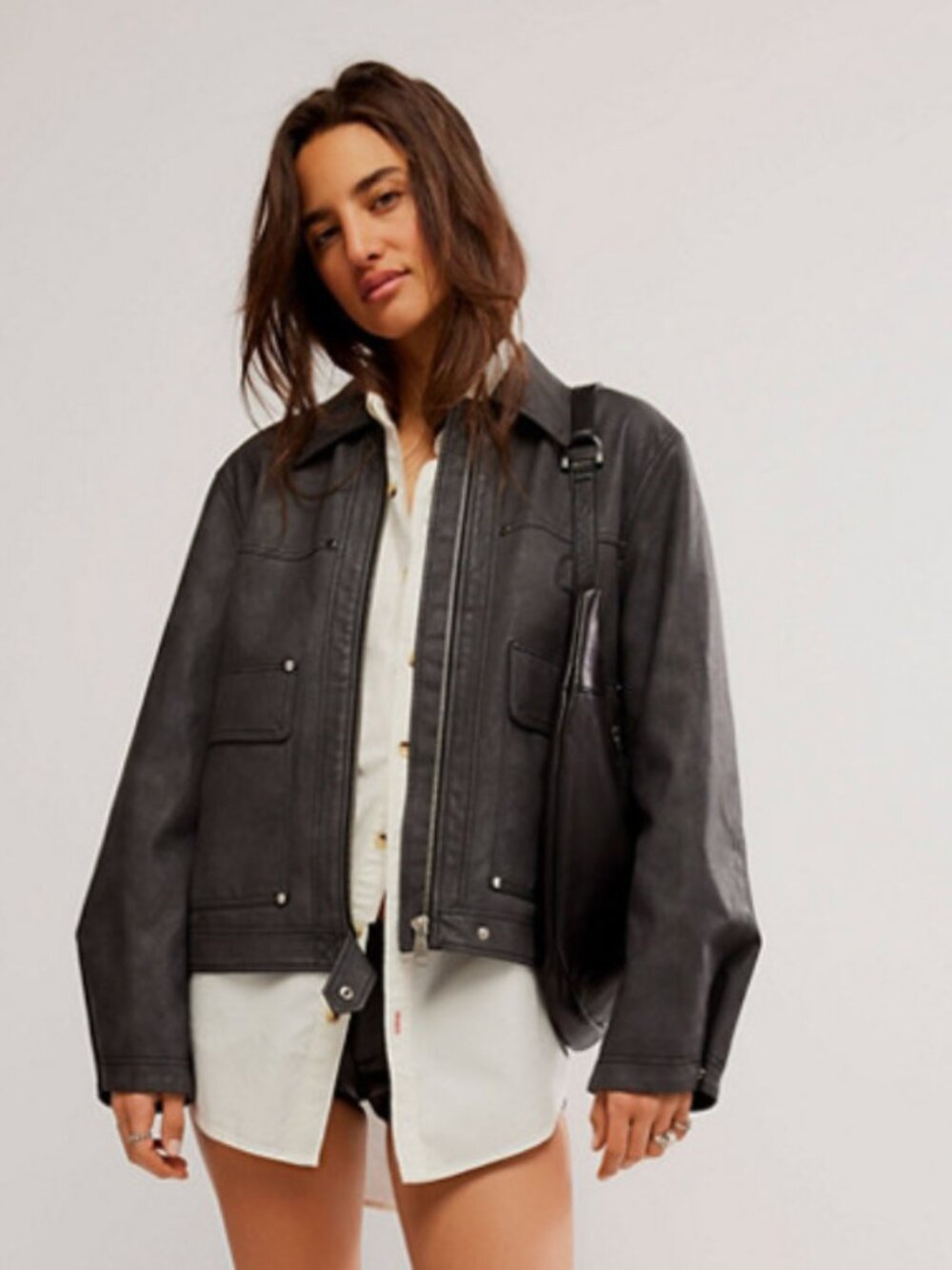 Free People / We the Free - Blair Vegan Leather Jacket - Oversized - Small